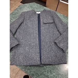 Vintage Wool Blend 80s Career Blazer Blue Textured Tweed Womens Sz 8 Open Front
